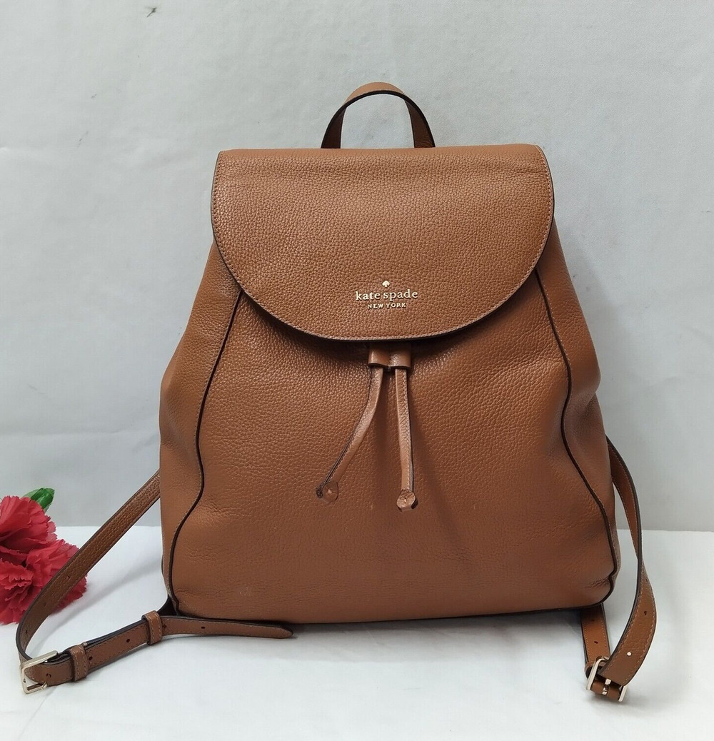 Kate Spade Leila Brown Pebbled Leather Drawstring Top Handle Backpack